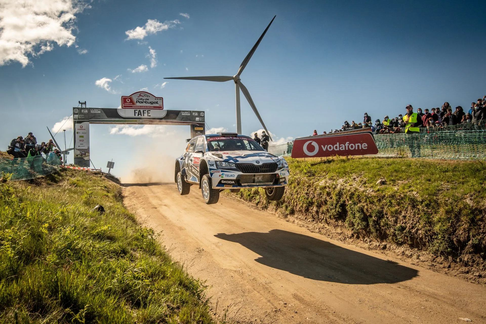 car jumping through fafe finish line