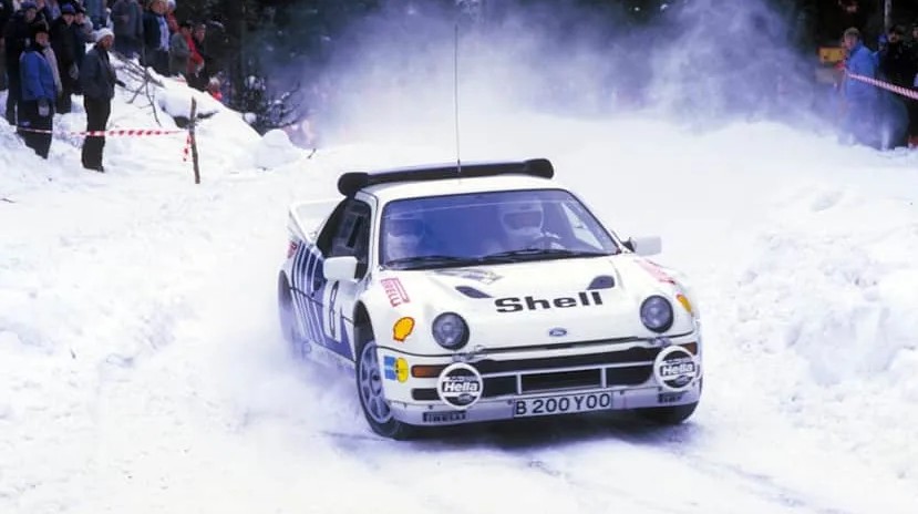 ford rs 200 on snow road